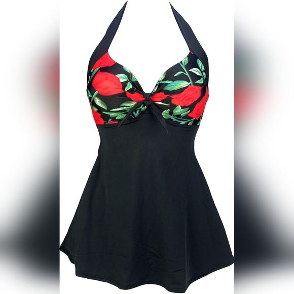 Retro Sailor Pin Up Swimsuit Skirtini Floral - Picture 1 of 5